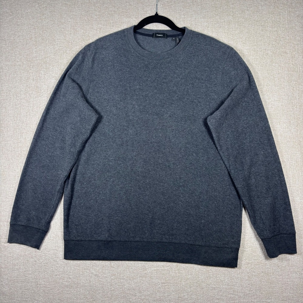 Theory Mens Danen Sweatshirt Charcoal Gray Crew Neck Cotton XL
